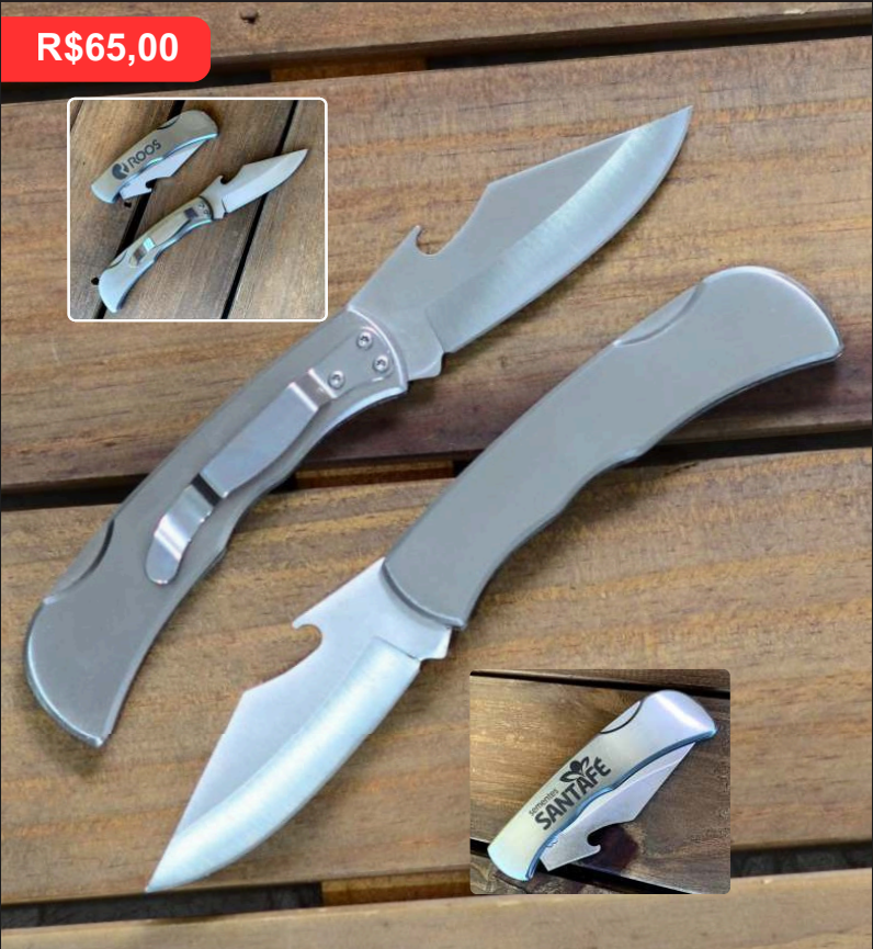 Canivete Premium Inox com Abridor - Brinde personalizado da MV Personalizados