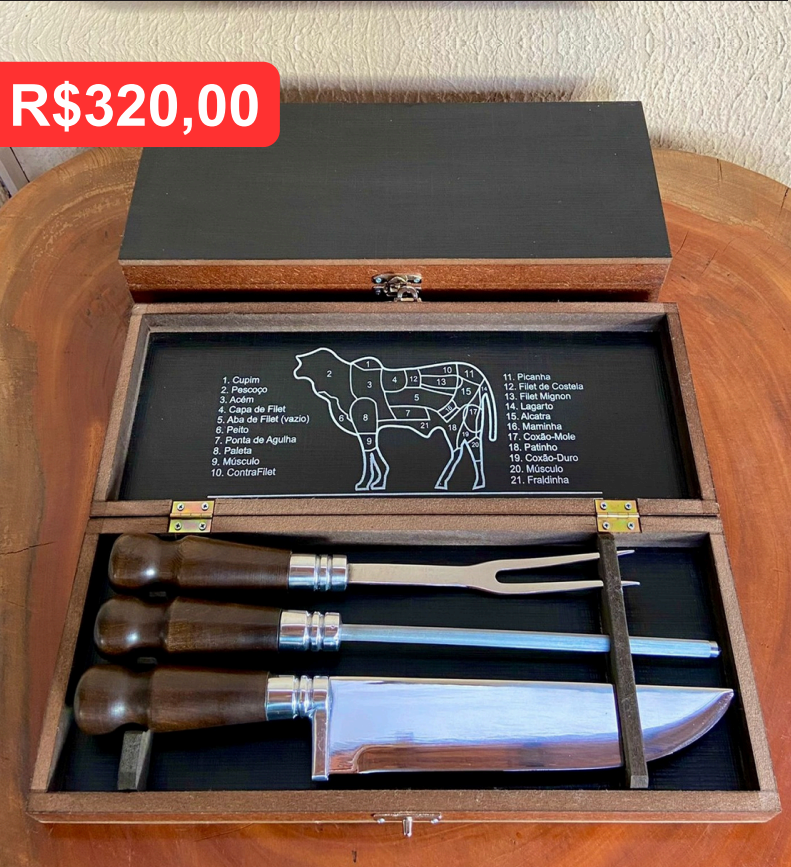Kit 3 Peças Churrasco – Faca 9 Polegadas - Brinde personalizado da MV Personalizados